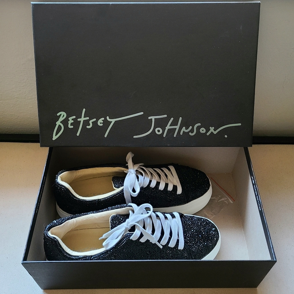 Betsey Johnson Sidny Black Rhinestone Sneakers Size 8